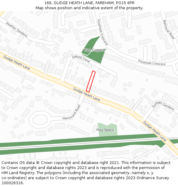 169, GUDGE HEATH LANE, FAREHAM, PO15 6PR: Location map and indicative extent of plot