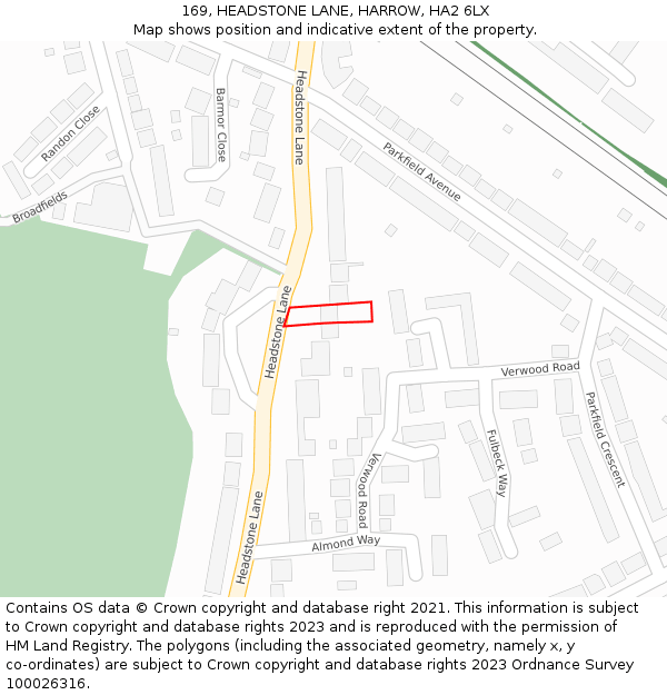 169, HEADSTONE LANE, HARROW, HA2 6LX: Location map and indicative extent of plot