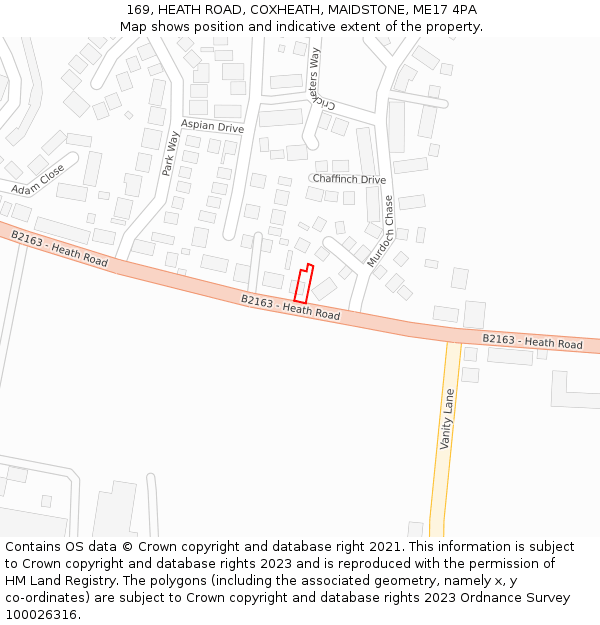 169, HEATH ROAD, COXHEATH, MAIDSTONE, ME17 4PA: Location map and indicative extent of plot