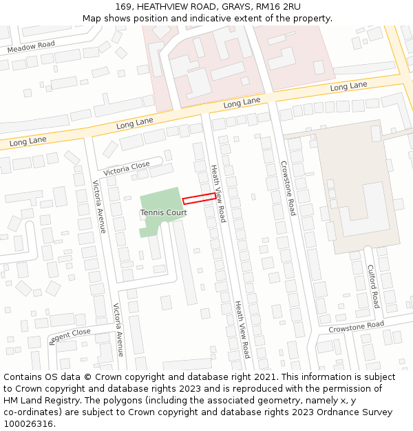 169, HEATHVIEW ROAD, GRAYS, RM16 2RU: Location map and indicative extent of plot