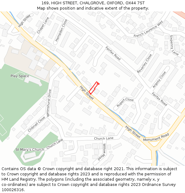 169, HIGH STREET, CHALGROVE, OXFORD, OX44 7ST: Location map and indicative extent of plot