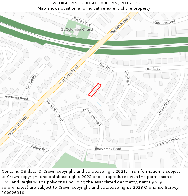 169, HIGHLANDS ROAD, FAREHAM, PO15 5PR: Location map and indicative extent of plot