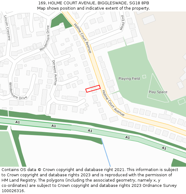 169, HOLME COURT AVENUE, BIGGLESWADE, SG18 8PB: Location map and indicative extent of plot