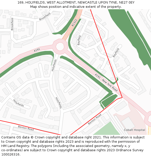 169, HOLYFIELDS, WEST ALLOTMENT, NEWCASTLE UPON TYNE, NE27 0EY: Location map and indicative extent of plot