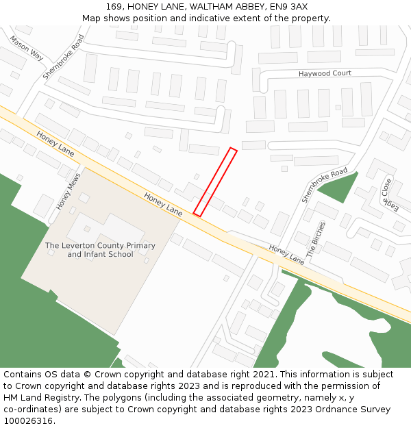 169, HONEY LANE, WALTHAM ABBEY, EN9 3AX: Location map and indicative extent of plot