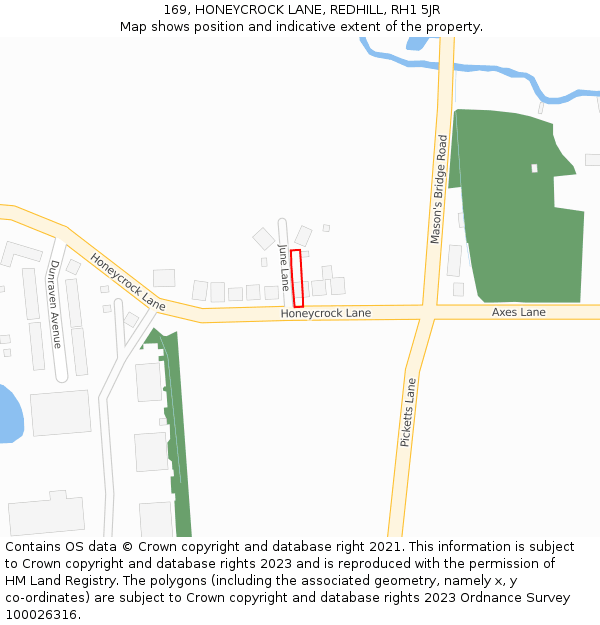 169, HONEYCROCK LANE, REDHILL, RH1 5JR: Location map and indicative extent of plot