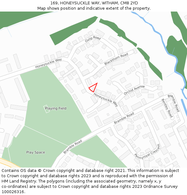 169, HONEYSUCKLE WAY, WITHAM, CM8 2YD: Location map and indicative extent of plot