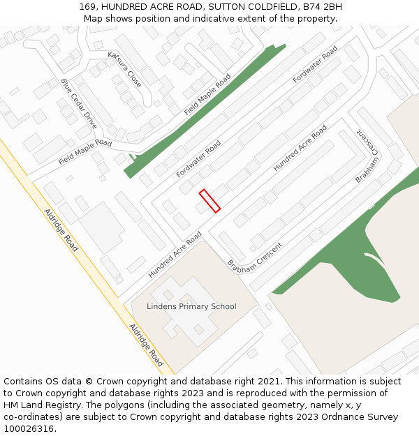 169, HUNDRED ACRE ROAD, SUTTON COLDFIELD, B74 2BH: Location map and indicative extent of plot