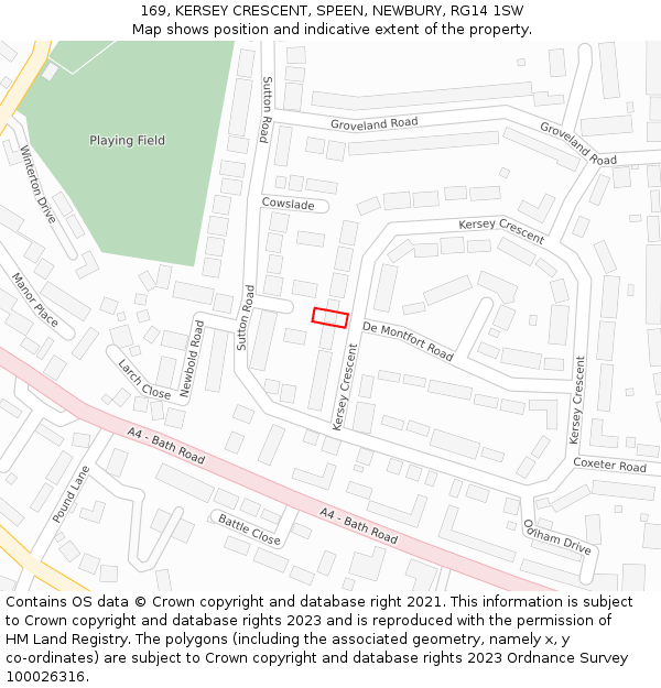 169, KERSEY CRESCENT, SPEEN, NEWBURY, RG14 1SW: Location map and indicative extent of plot