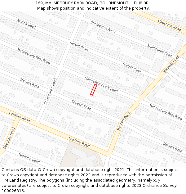 169, MALMESBURY PARK ROAD, BOURNEMOUTH, BH8 8PU: Location map and indicative extent of plot