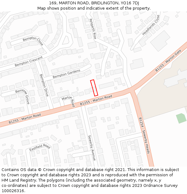 169, MARTON ROAD, BRIDLINGTON, YO16 7DJ: Location map and indicative extent of plot