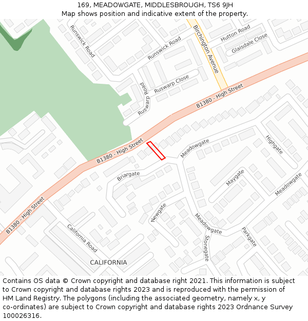 169, MEADOWGATE, MIDDLESBROUGH, TS6 9JH: Location map and indicative extent of plot