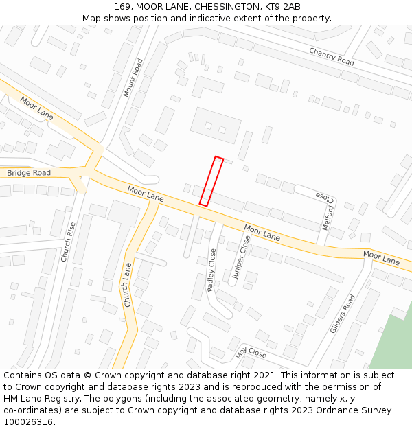 169, MOOR LANE, CHESSINGTON, KT9 2AB: Location map and indicative extent of plot