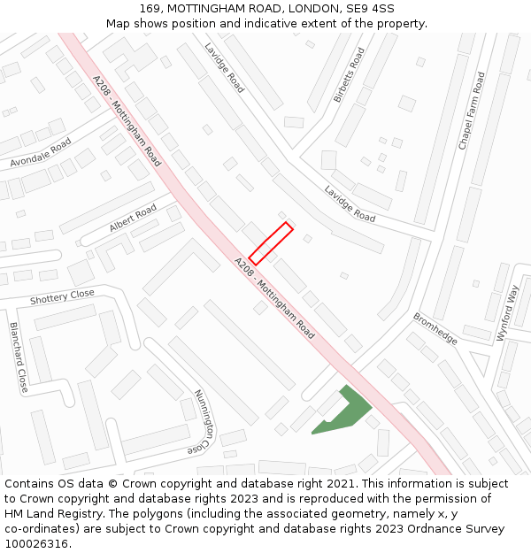169, MOTTINGHAM ROAD, LONDON, SE9 4SS: Location map and indicative extent of plot