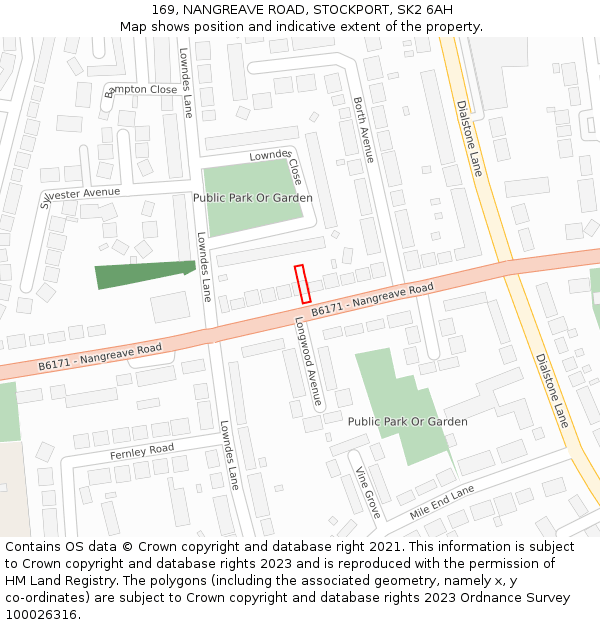 169, NANGREAVE ROAD, STOCKPORT, SK2 6AH: Location map and indicative extent of plot