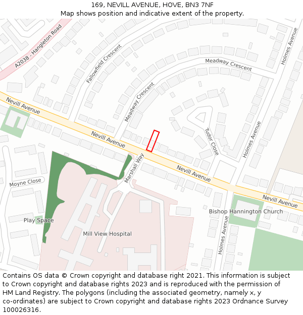 169, NEVILL AVENUE, HOVE, BN3 7NF: Location map and indicative extent of plot