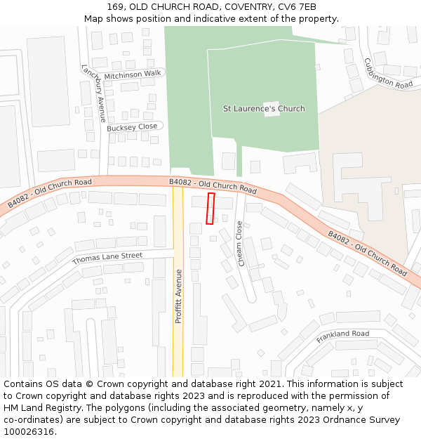 169, OLD CHURCH ROAD, COVENTRY, CV6 7EB: Location map and indicative extent of plot