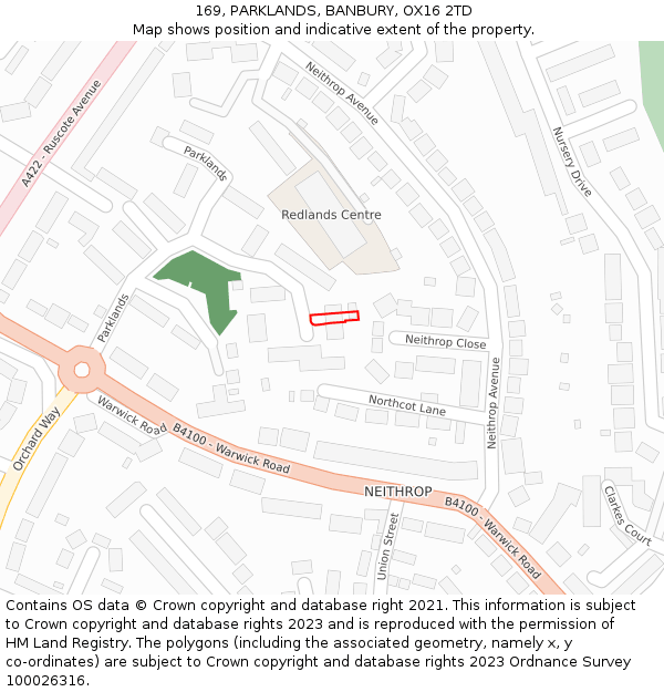 169, PARKLANDS, BANBURY, OX16 2TD: Location map and indicative extent of plot