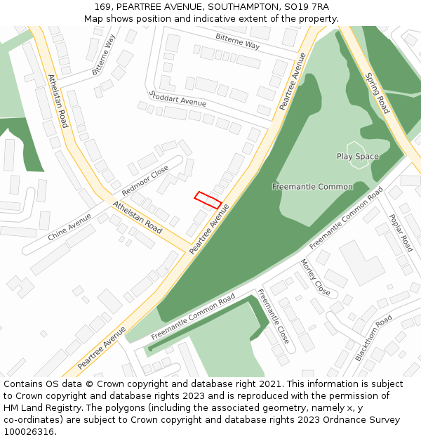 169, PEARTREE AVENUE, SOUTHAMPTON, SO19 7RA: Location map and indicative extent of plot