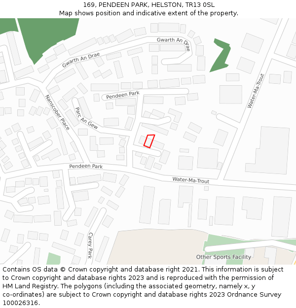 169, PENDEEN PARK, HELSTON, TR13 0SL: Location map and indicative extent of plot