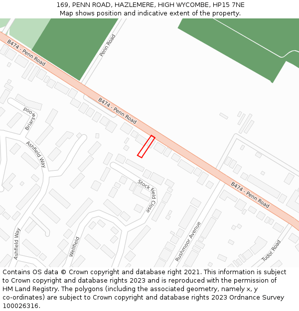 169, PENN ROAD, HAZLEMERE, HIGH WYCOMBE, HP15 7NE: Location map and indicative extent of plot