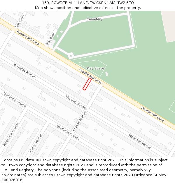 169, POWDER MILL LANE, TWICKENHAM, TW2 6EQ: Location map and indicative extent of plot