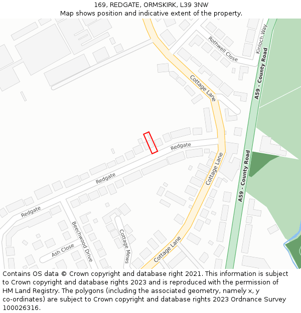 169, REDGATE, ORMSKIRK, L39 3NW: Location map and indicative extent of plot