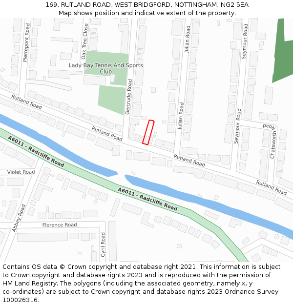 169, RUTLAND ROAD, WEST BRIDGFORD, NOTTINGHAM, NG2 5EA: Location map and indicative extent of plot