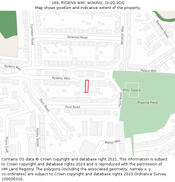 169, RYDENS WAY, WOKING, GU22 9DQ: Location map and indicative extent of plot