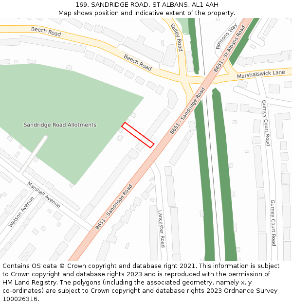 169, SANDRIDGE ROAD, ST ALBANS, AL1 4AH: Location map and indicative extent of plot