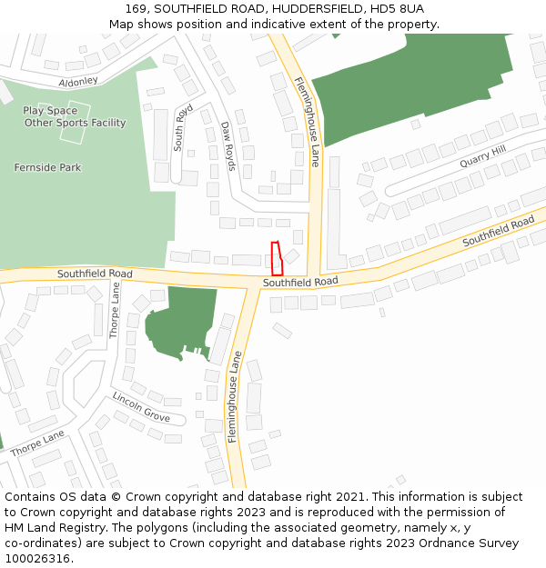 169, SOUTHFIELD ROAD, HUDDERSFIELD, HD5 8UA: Location map and indicative extent of plot