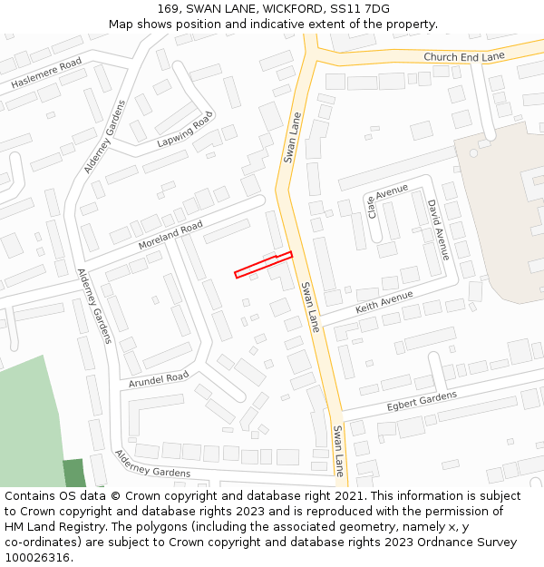 169, SWAN LANE, WICKFORD, SS11 7DG: Location map and indicative extent of plot