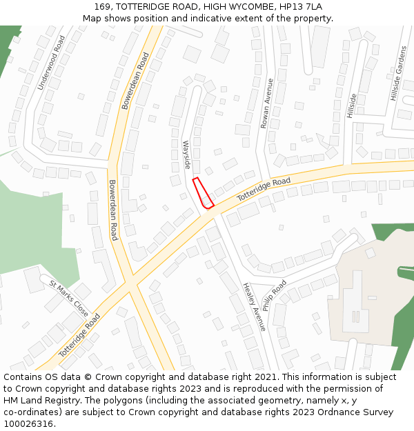 169, TOTTERIDGE ROAD, HIGH WYCOMBE, HP13 7LA: Location map and indicative extent of plot