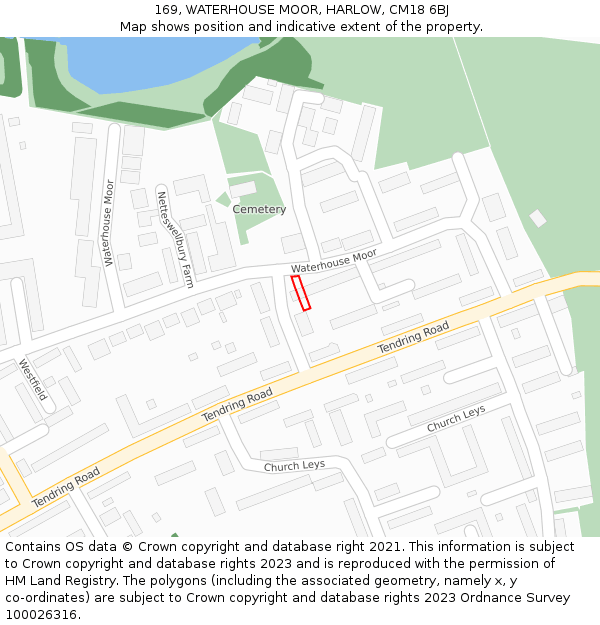 169, WATERHOUSE MOOR, HARLOW, CM18 6BJ: Location map and indicative extent of plot