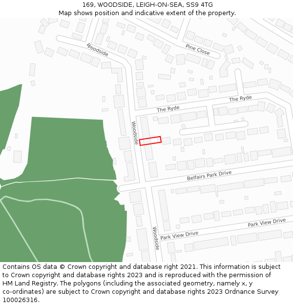 169, WOODSIDE, LEIGH-ON-SEA, SS9 4TG: Location map and indicative extent of plot