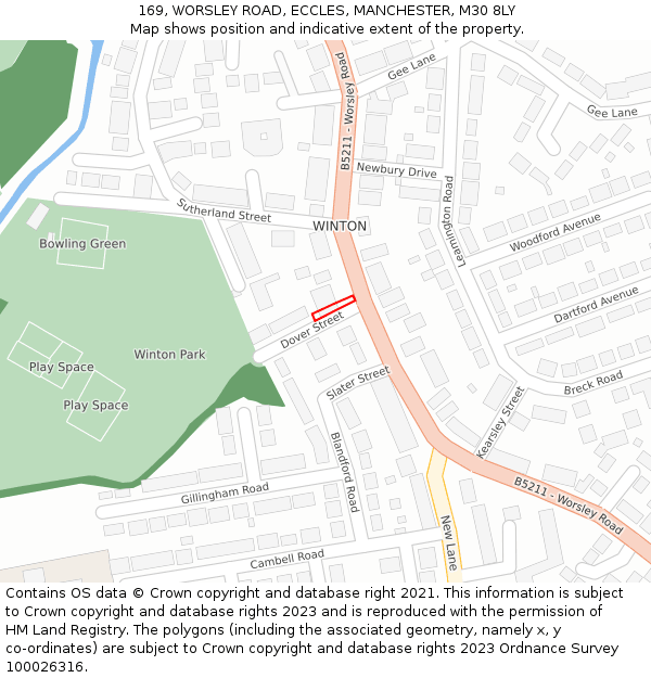 169, WORSLEY ROAD, ECCLES, MANCHESTER, M30 8LY: Location map and indicative extent of plot