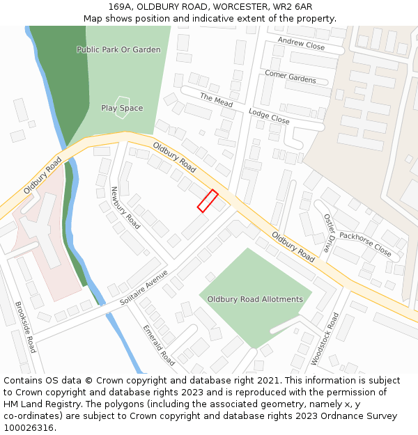 169A, OLDBURY ROAD, WORCESTER, WR2 6AR: Location map and indicative extent of plot
