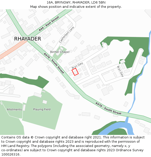 16A, BRYNGWY, RHAYADER, LD6 5BN: Location map and indicative extent of plot