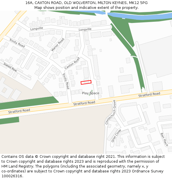 16A, CAXTON ROAD, OLD WOLVERTON, MILTON KEYNES, MK12 5PG: Location map and indicative extent of plot