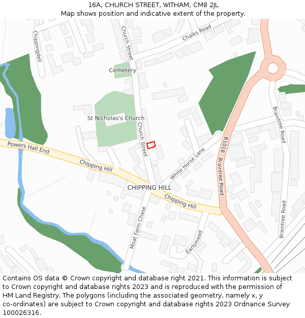 16A, CHURCH STREET, WITHAM, CM8 2JL: Location map and indicative extent of plot