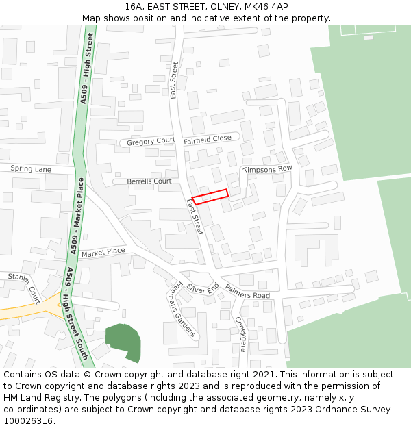 16A, EAST STREET, OLNEY, MK46 4AP: Location map and indicative extent of plot