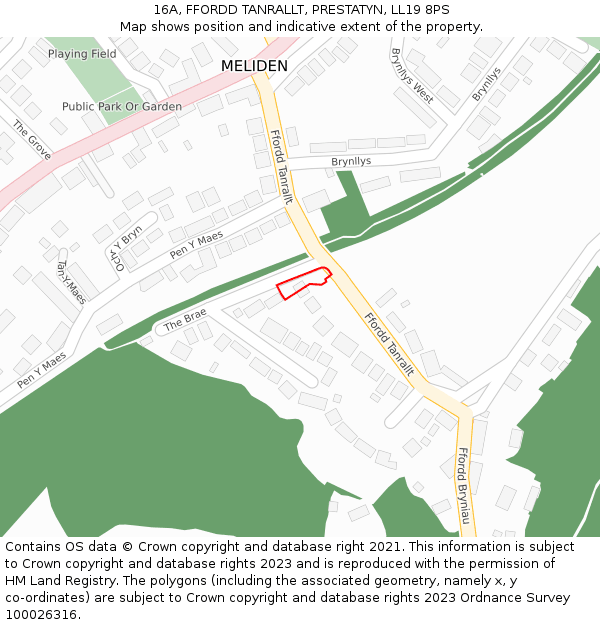 16A, FFORDD TANRALLT, PRESTATYN, LL19 8PS: Location map and indicative extent of plot