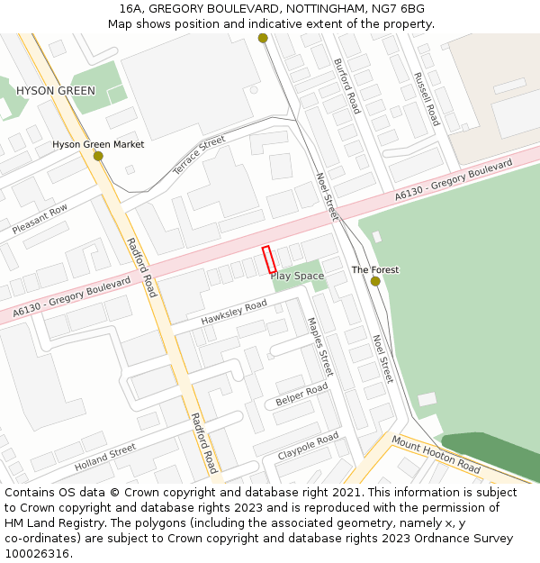 16A, GREGORY BOULEVARD, NOTTINGHAM, NG7 6BG: Location map and indicative extent of plot