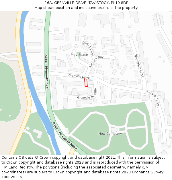 16A, GRENVILLE DRIVE, TAVISTOCK, PL19 8DP: Location map and indicative extent of plot