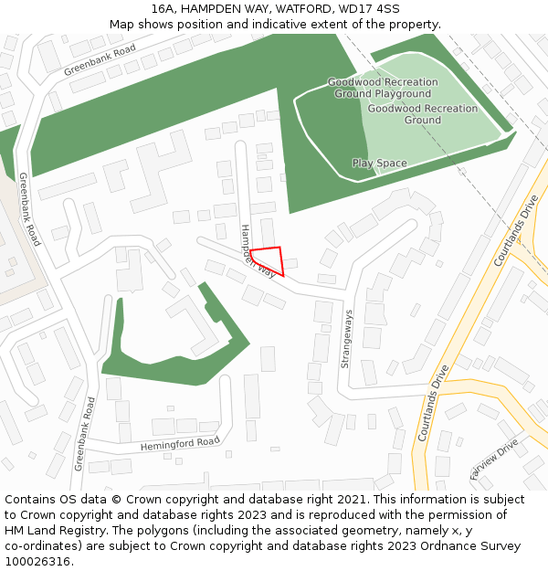 16A, HAMPDEN WAY, WATFORD, WD17 4SS: Location map and indicative extent of plot