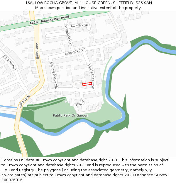 16A, LOW ROCHA GROVE, MILLHOUSE GREEN, SHEFFIELD, S36 9AN: Location map and indicative extent of plot