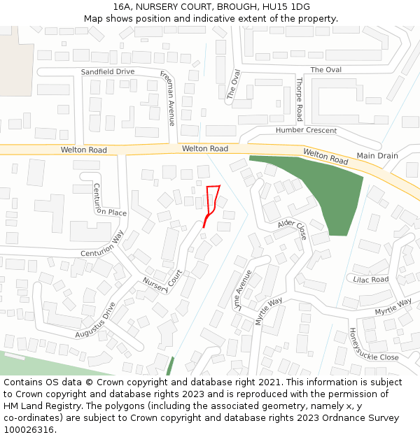 16A, NURSERY COURT, BROUGH, HU15 1DG: Location map and indicative extent of plot