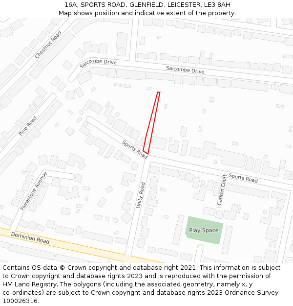 16A, SPORTS ROAD, GLENFIELD, LEICESTER, LE3 8AH: Location map and indicative extent of plot