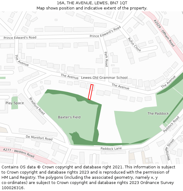 16A, THE AVENUE, LEWES, BN7 1QT: Location map and indicative extent of plot