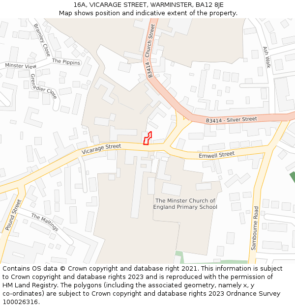 16A, VICARAGE STREET, WARMINSTER, BA12 8JE: Location map and indicative extent of plot